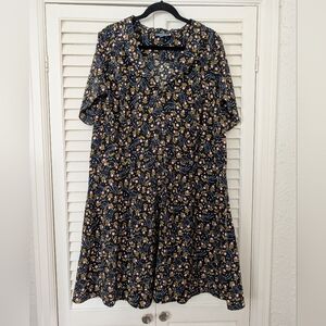 Modcloth A-Line Retro Floral Short Sleeve V-Neck Dress